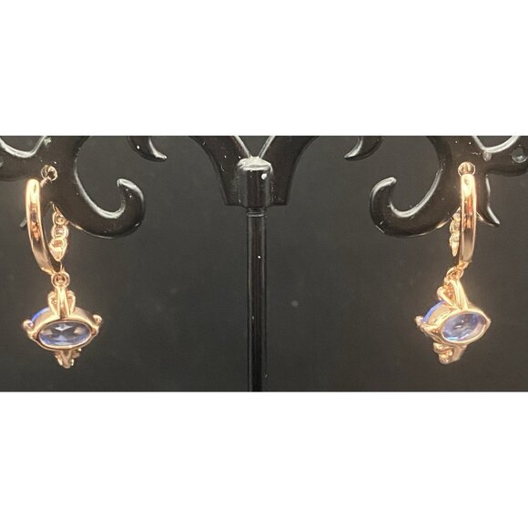 Ring Bomb Party Hoop Earrings Lab Sapphire CZ Dangle Rose Gold Plated Glamour - Picture 4 of 7